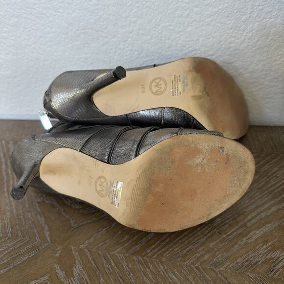 Michael Kors MK Silver Gladiator Metallic High Heels Size 9.5 M Cage Stiletto - Picture 9 of 12